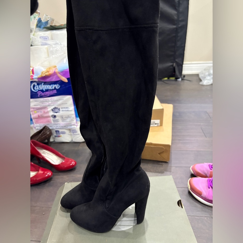 JustFab Black Over-the-Knee Suede Block Heel Boots